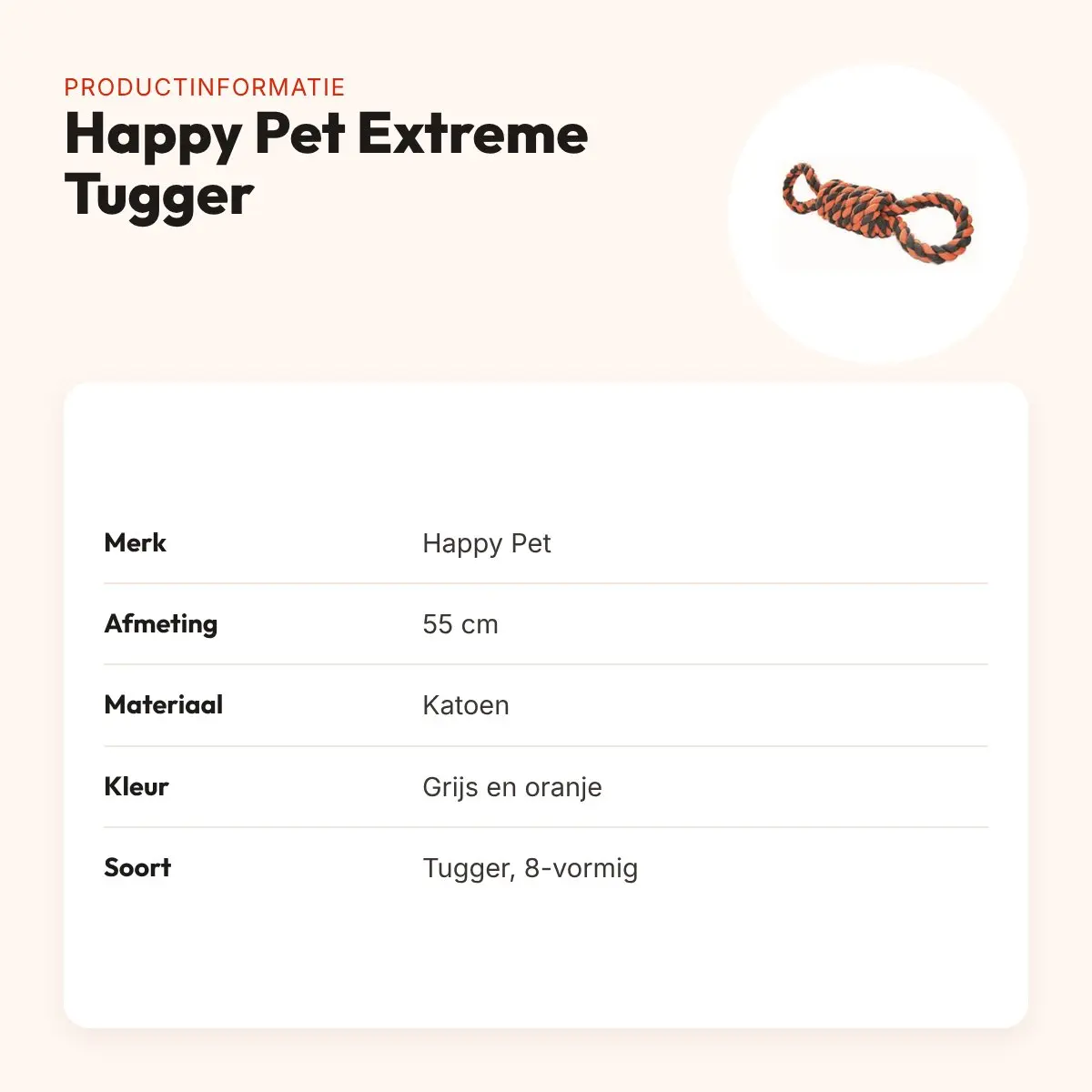 Happy Pet Nuts For Knots Extreme Tugger 8-vormig 55 cm – grijs/oranje – productinformatie