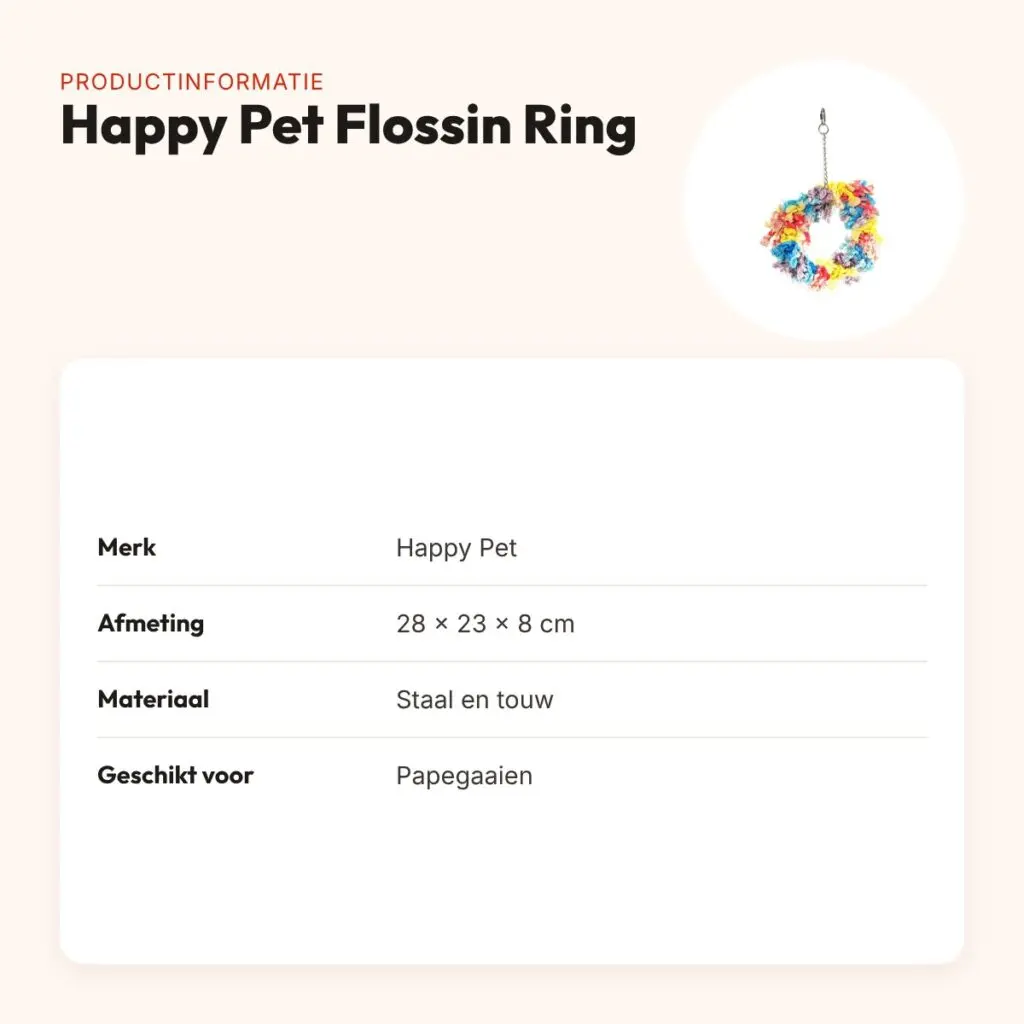 Happy Pet papegaaienspeelgoed Flossin Ring 28 x 23 x 8 cm – staal en touw – productinformatie