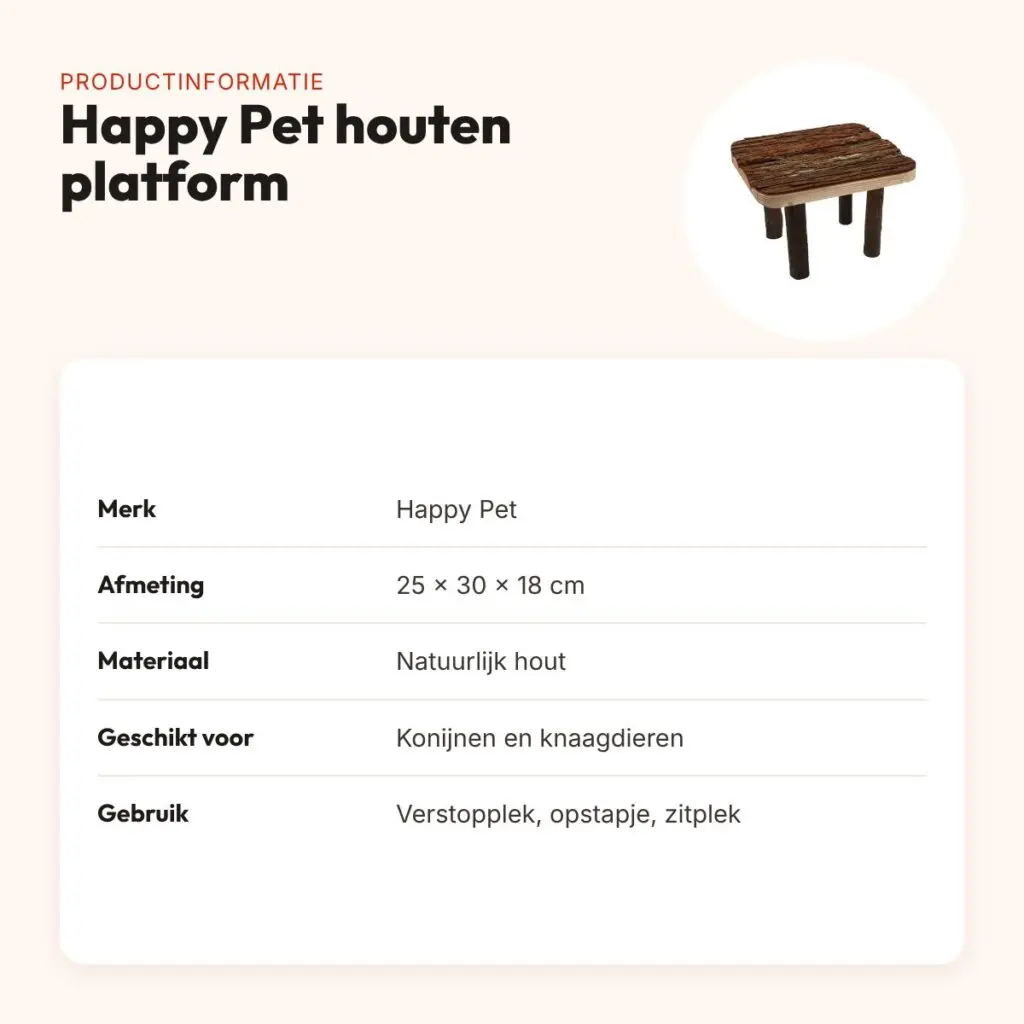 Happy Pet Raw Wooden Platform 25 x 30 x 18 cm – houten plateau met poten – productinformatie