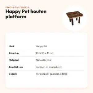 Happy Pet Raw Wooden Platform 25 x 30 x 18 cm – houten plateau met poten – productinformatie