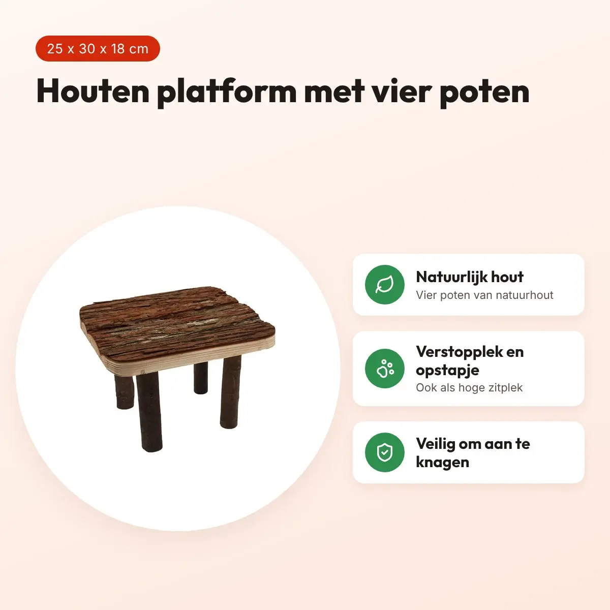 Happy Pet Raw Wooden Platform 25 x 30 x 18 cm – houten plateau met poten – voordelen