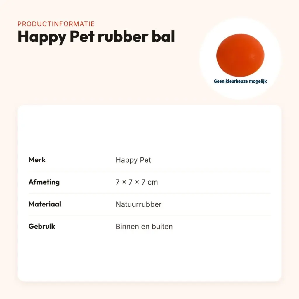 Happy Pet rubber bal 7 x 7 x 7 cm – stevig natuurrubber, binnen en buiten – productinformatie