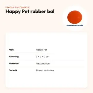 Happy Pet rubber bal 7 x 7 x 7 cm – stevig natuurrubber, binnen en buiten – productinformatie