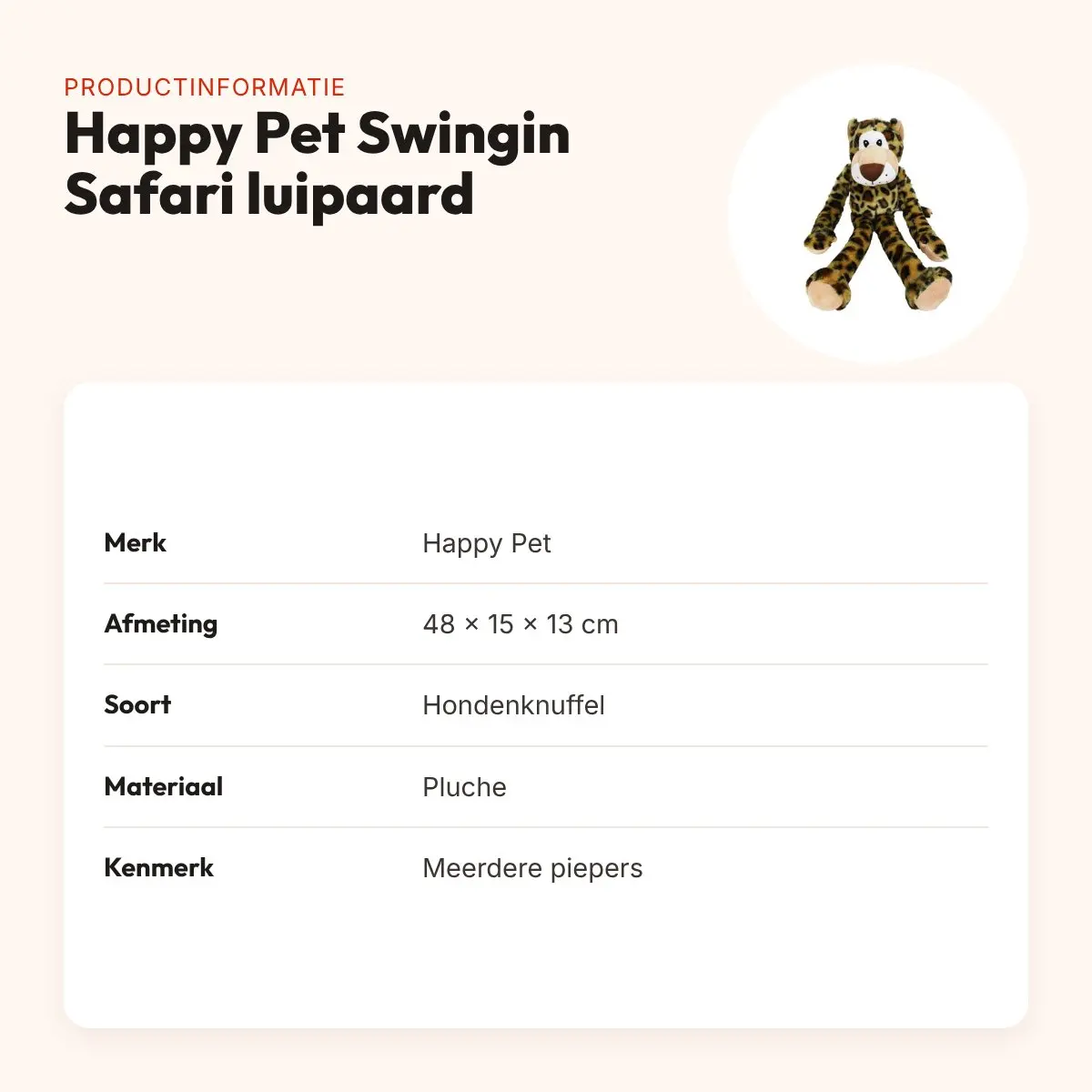 Happy Pet Swingin Safari hondenknuffel luipaard 48 x 15 x 13 cm – productinformatie