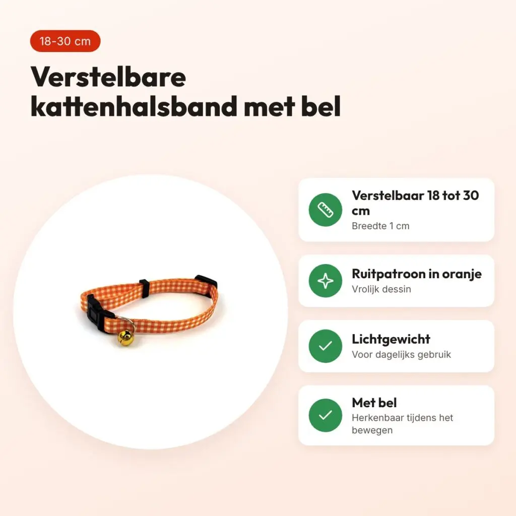 Happy Pet Tabby Patch kattenhalsband ruit oranje 18-30 cm – met bel – voordelen