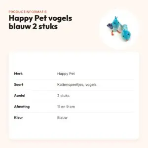Happy Pet Tabby Patch kattenspeelgoed vogel blauw 11 en 9 cm – set van 2 – productinformatie