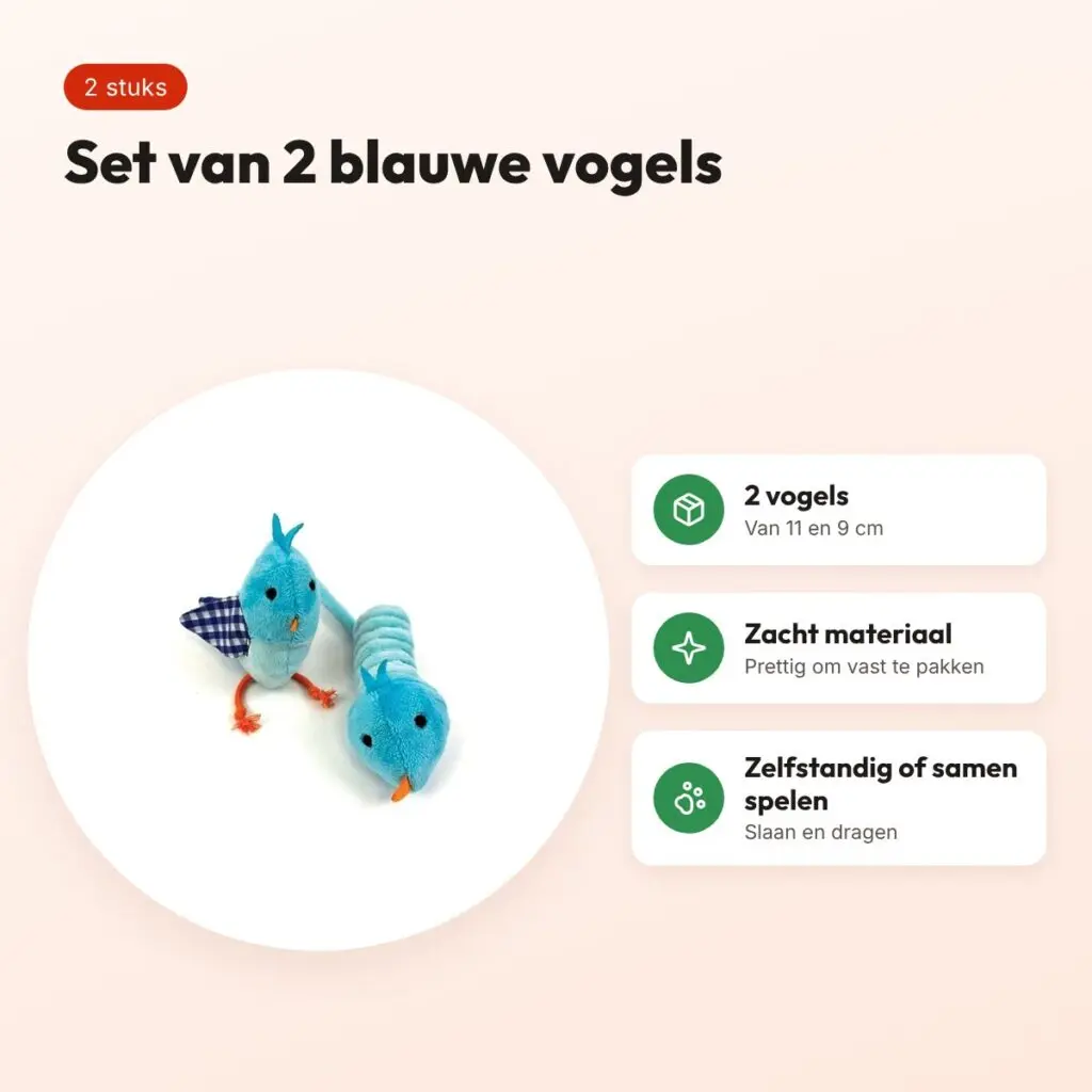 Happy Pet Tabby Patch kattenspeelgoed vogel blauw 11 en 9 cm – set van 2 – voordelen