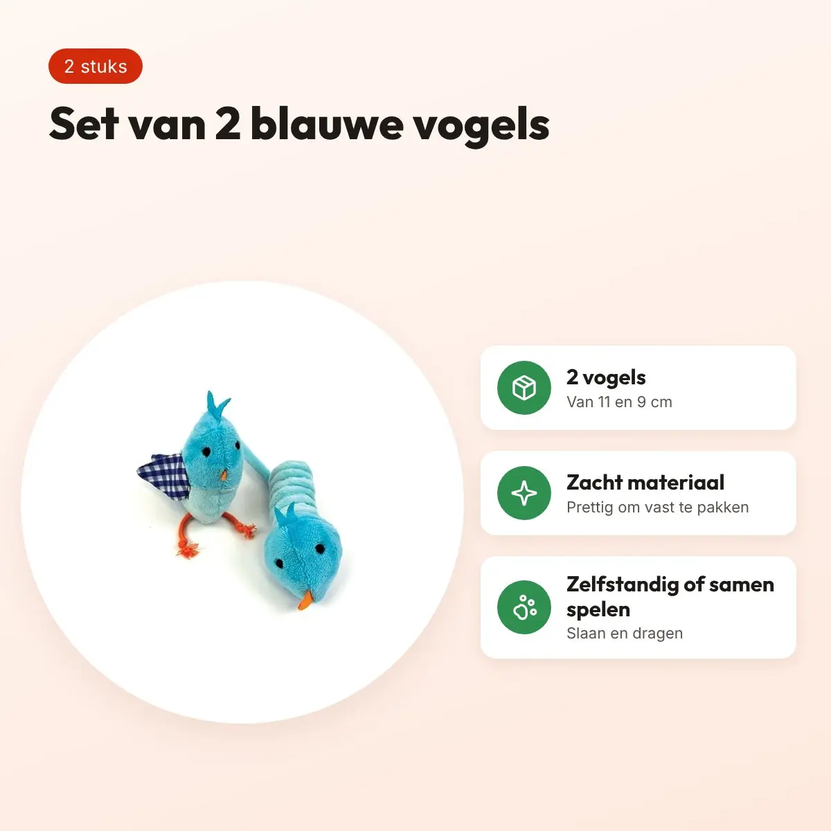 Happy Pet Tabby Patch kattenspeelgoed vogel blauw 11 en 9 cm – set van 2 – voordelen