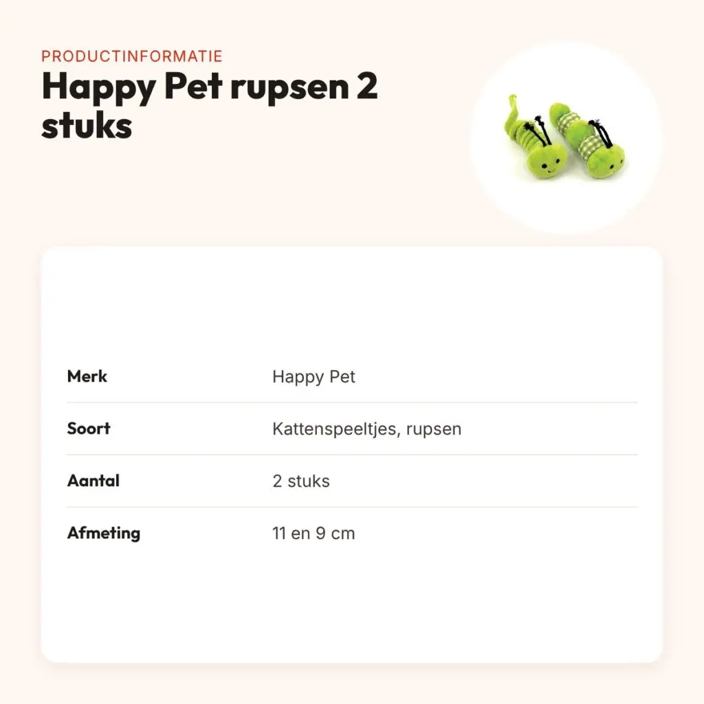 Happy Pet Tabby Patch kattenspeeltjes rupsen 11 en 9 cm – set van 2 – productinformatie