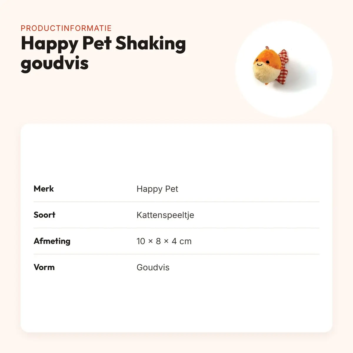 Happy Pet Tabby Patch Shaking goudvis kattenspeeltje 10 x 8 x 4 cm – productinformatie