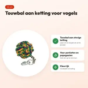 Happy Pet touwbal aan ketting voor vogels 23 cm – kleurrijk – voordelen
