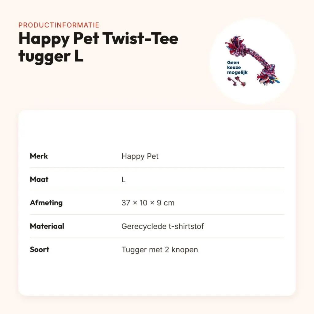 Happy Pet Twist-Tee 2 knoop tugger L 37 cm – zonder touw, van stof – productinformatie