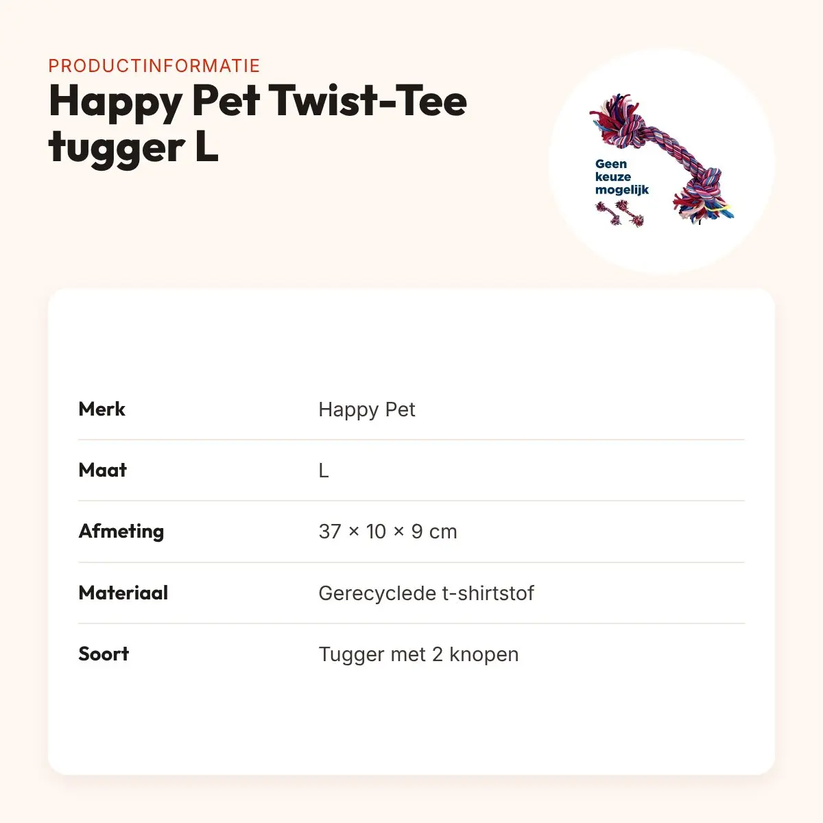 Happy Pet Twist-Tee 2 knoop tugger L 37 cm – zonder touw, van stof – productinformatie