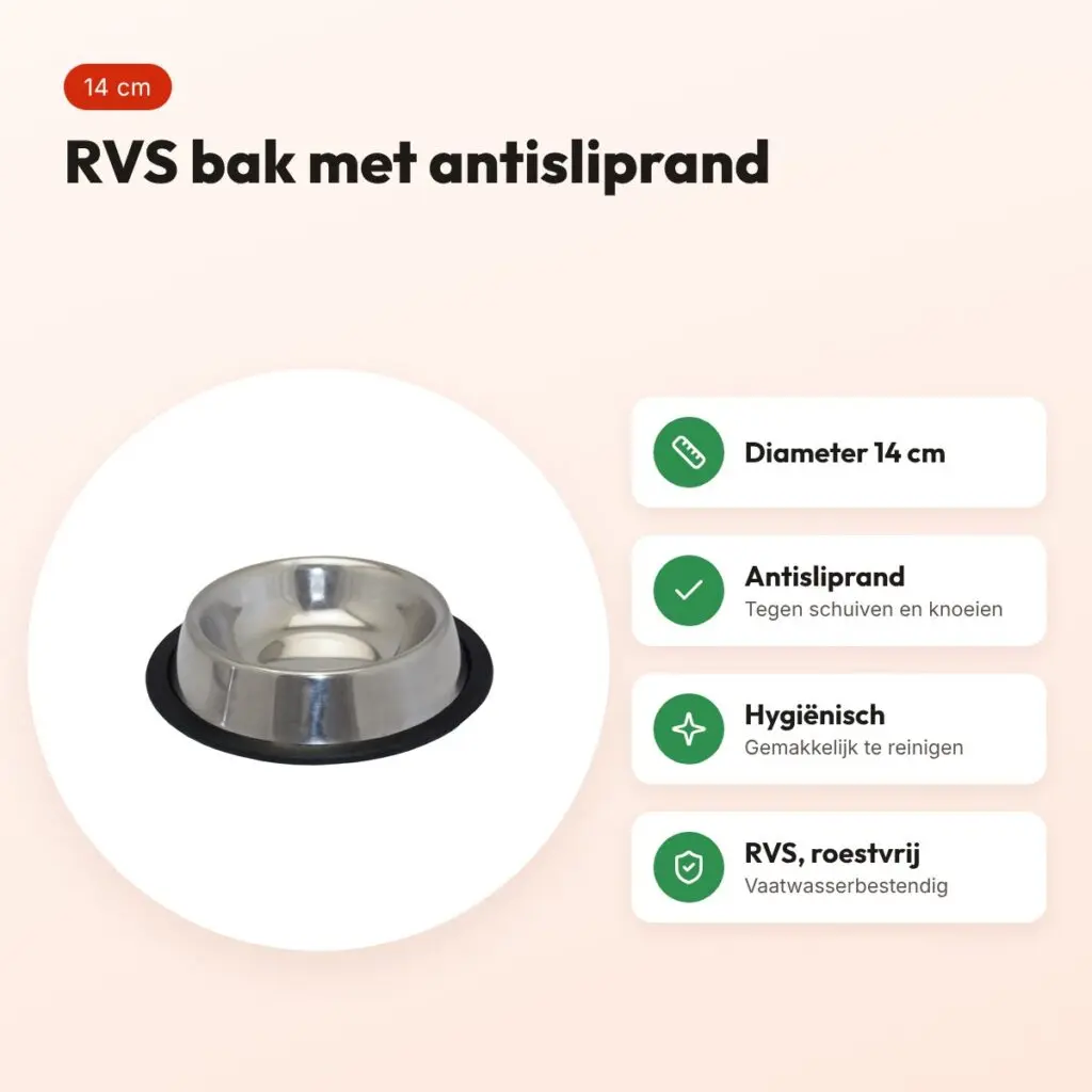 Happy Pet voerbak antislip RVS 14 cm – voor honden – voordelen