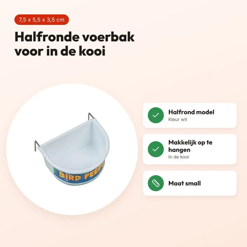 Happy Pet voerbak halfrond wit small 7,5 x 5,5 x 3,5 cm – voor vogels – voordelen