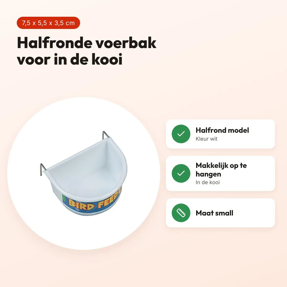 Happy Pet voerbak halfrond wit small 7,5 x 5,5 x 3,5 cm – voor vogels – voordelen