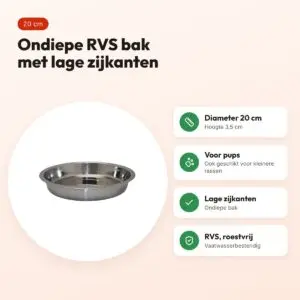 Happy Pet voerbak Puppy RVS ondiep 20 cm – lage rand – voordelen
