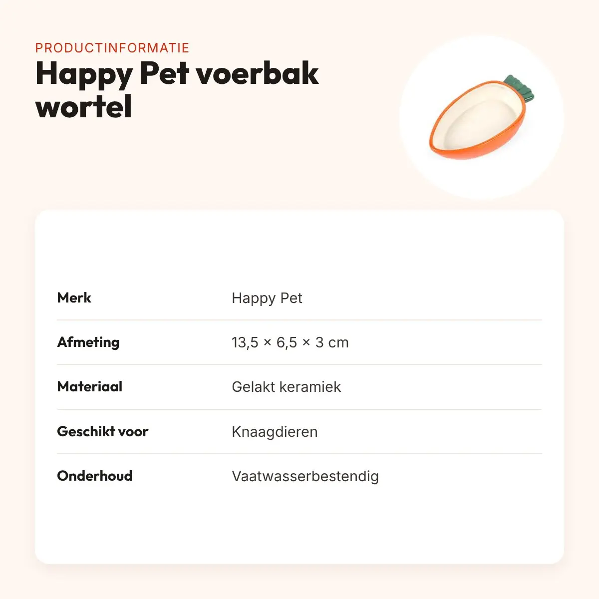Happy Pet voerbak wortel 13,5 x 6,5 x 3 cm – keramiek – productinformatie