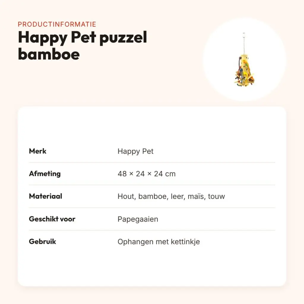 Happy Pet vogelspeelgoed Puzzel bamboe 48 x 24 x 24 cm – kleurrijk – productinformatie
