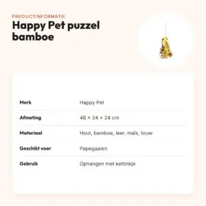 Happy Pet vogelspeelgoed Puzzel bamboe 48 x 24 x 24 cm – kleurrijk – productinformatie