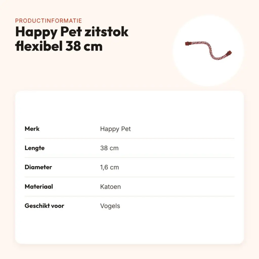 Happy Pet vogelzitstok flexibel katoen 38 cm – diameter 1,6 cm – productinformatie