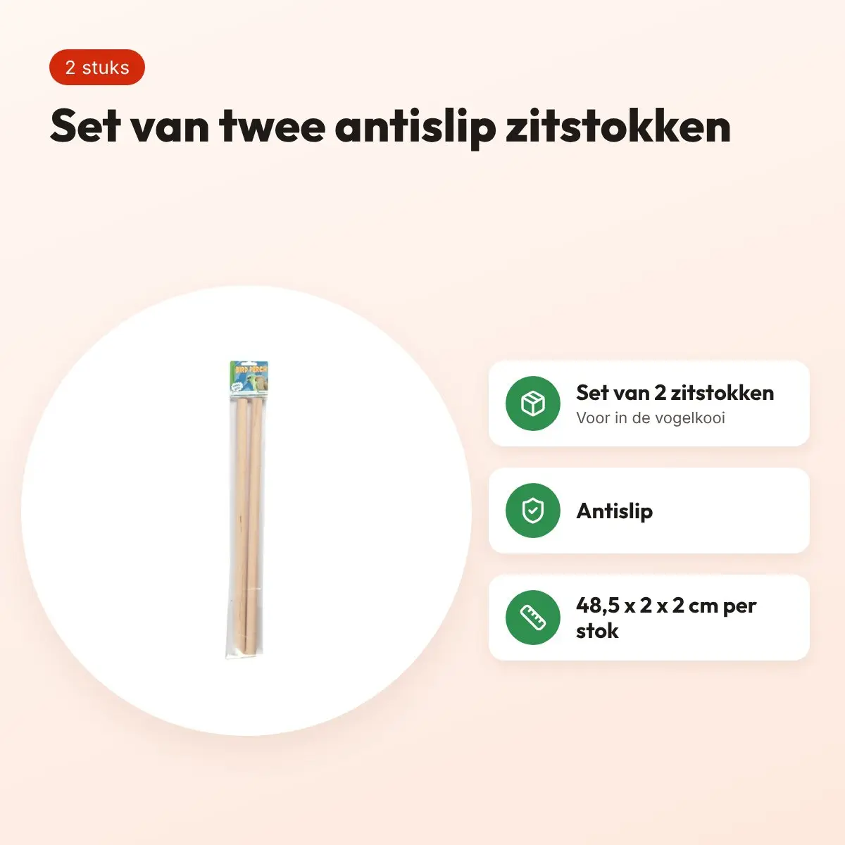 Happy Pet vogelzitstokken antislip 48,5 x 2 x 2 cm – set van 2 – voordelen