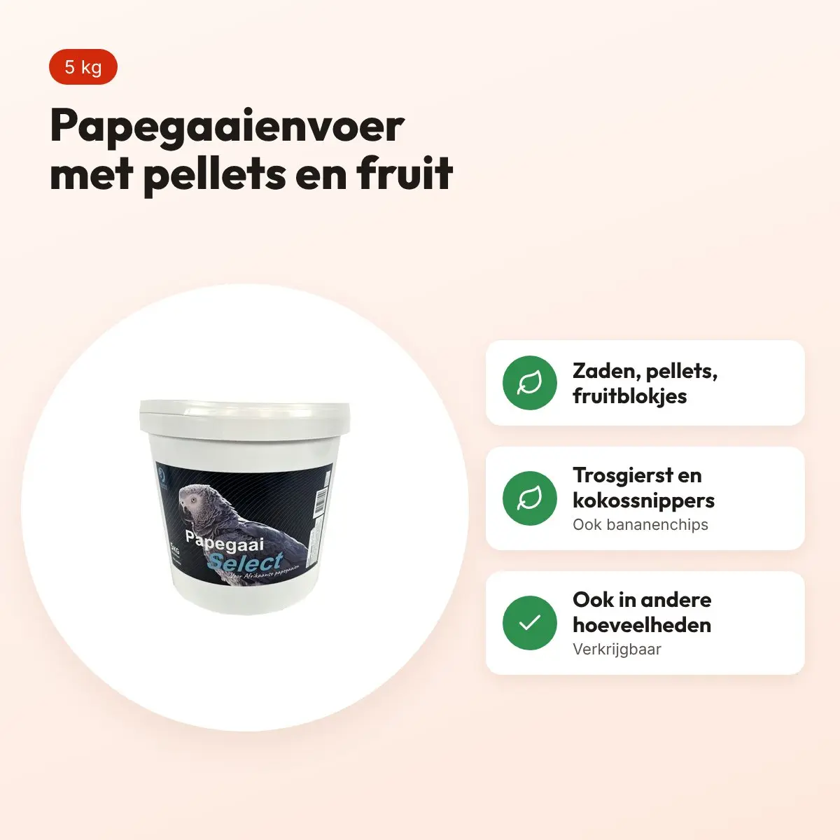 Hareco Papegaai Select papegaaienvoer met pellets 5 kg – fruitblokjes – voordelen