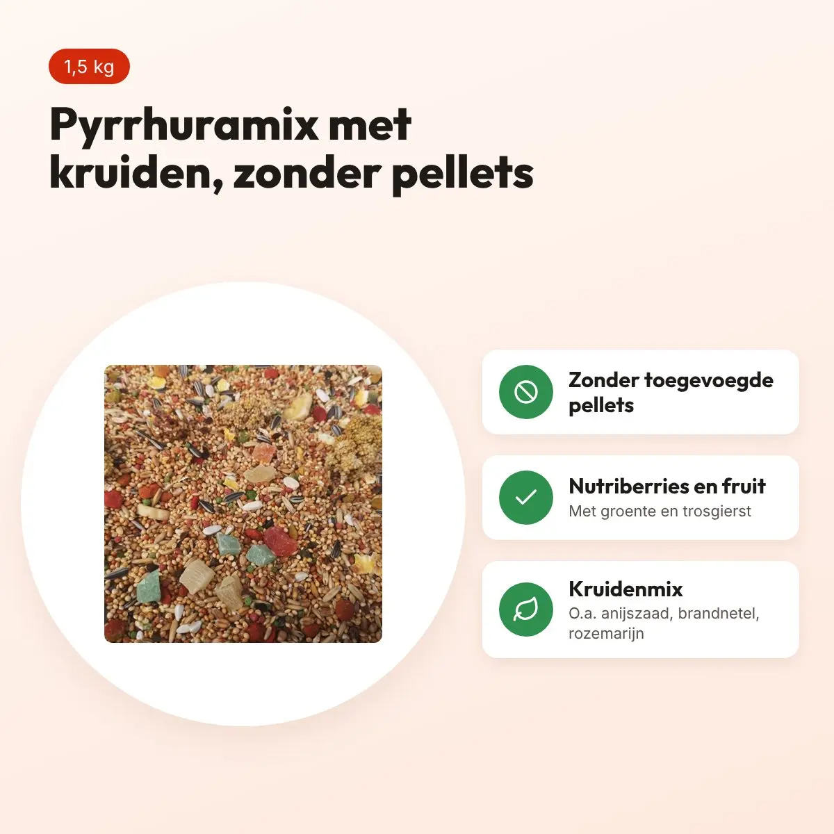Hareco Pyrrhura Select vogelvoer zonder pellets 1,5 kg – voordelen