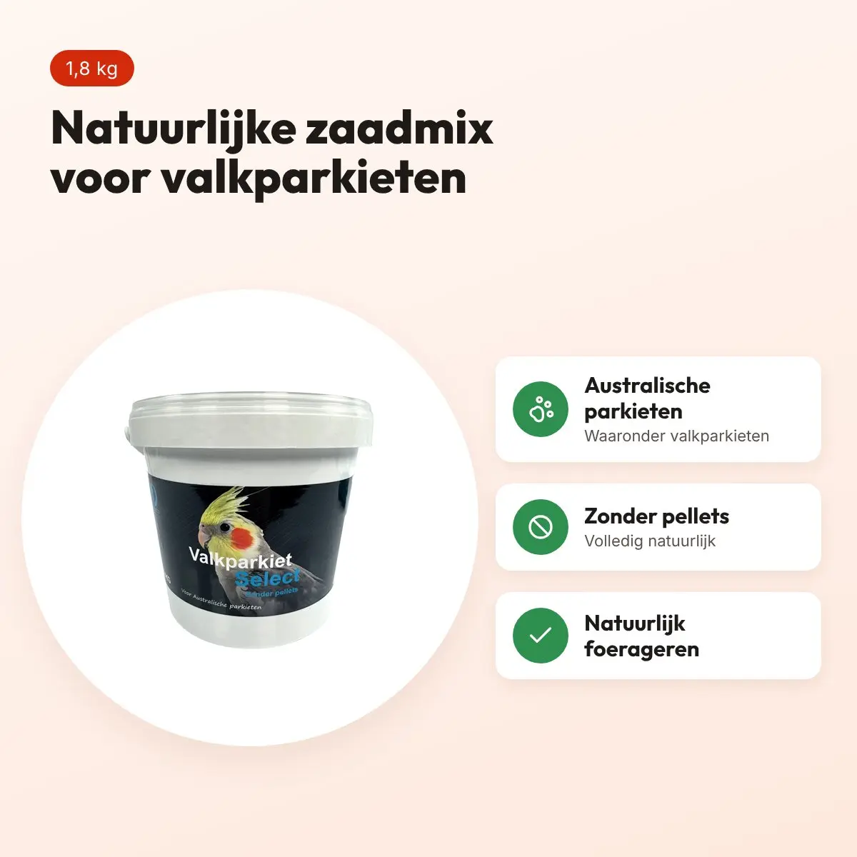 Hareco Valkparkiet vogelvoer zonder pellets 1,8 kg – voordelen