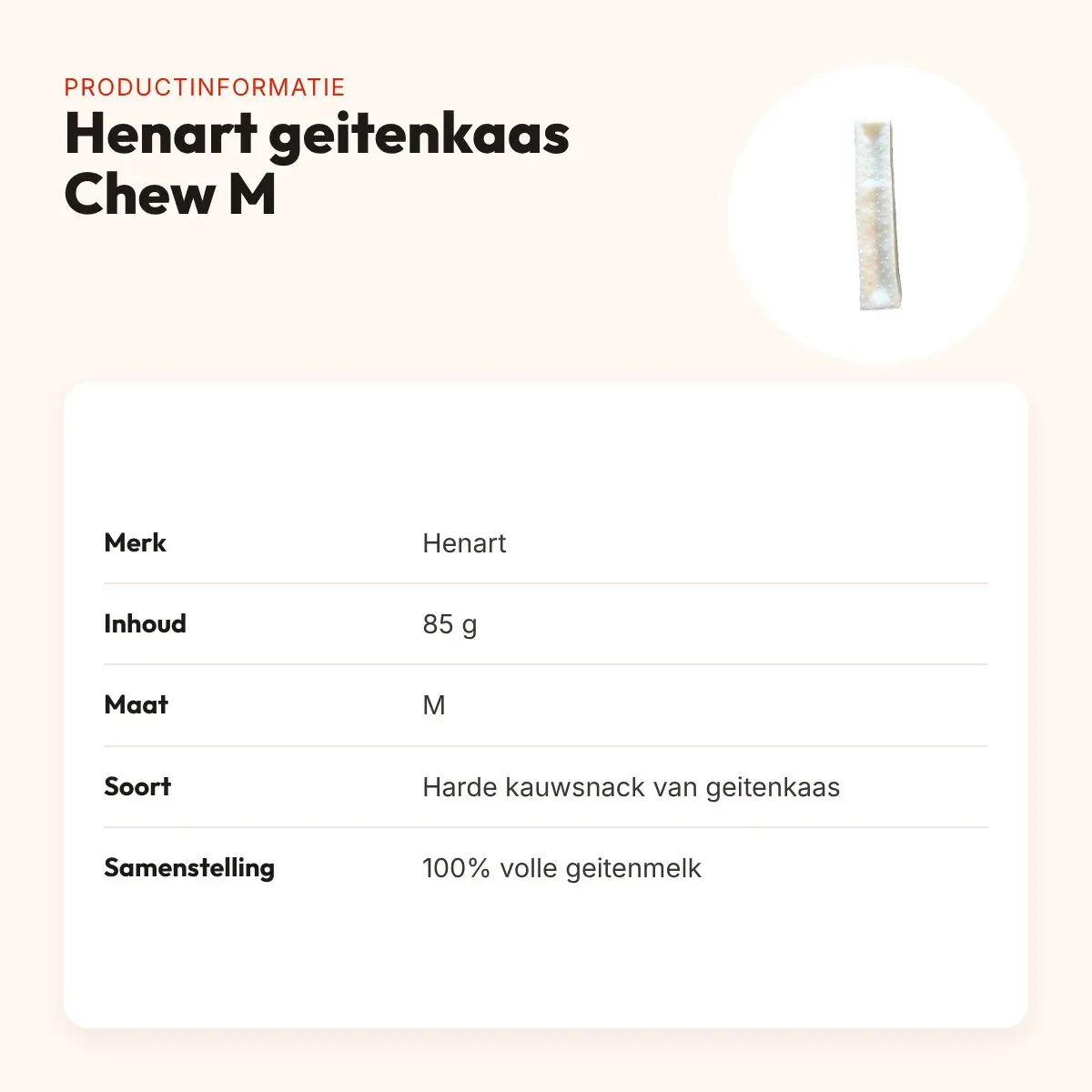 Henart geitenkaas Chew M 85 g – harde kauwsnack voor honden – productinformatie