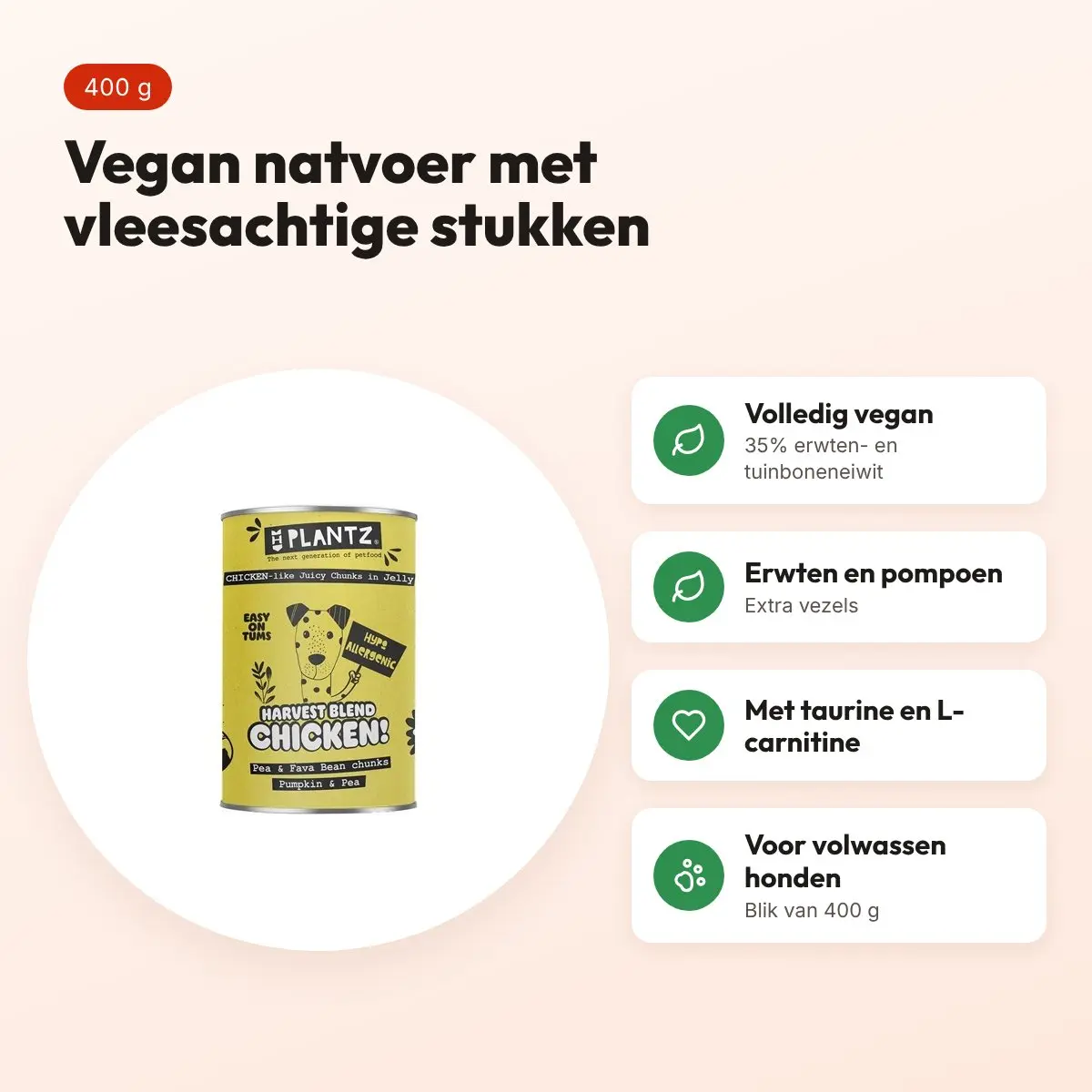 Henart Plantz Vegan hondenvoer vleesachtige kipstukken in jelly 400 g – voordelen