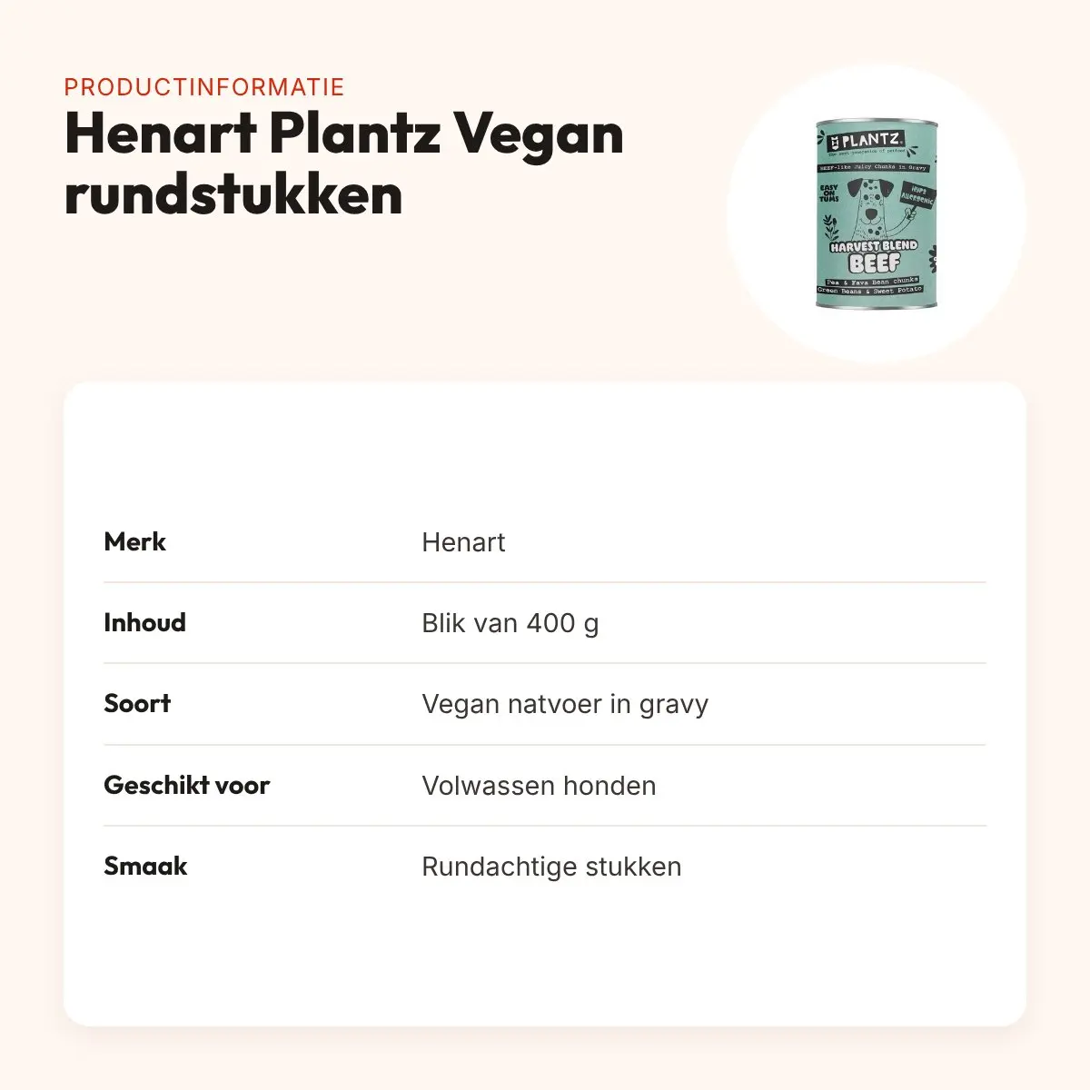 Henart Plantz Vegan hondenvoer vleesachtige rundstukken in gravy 400 g – productinformatie