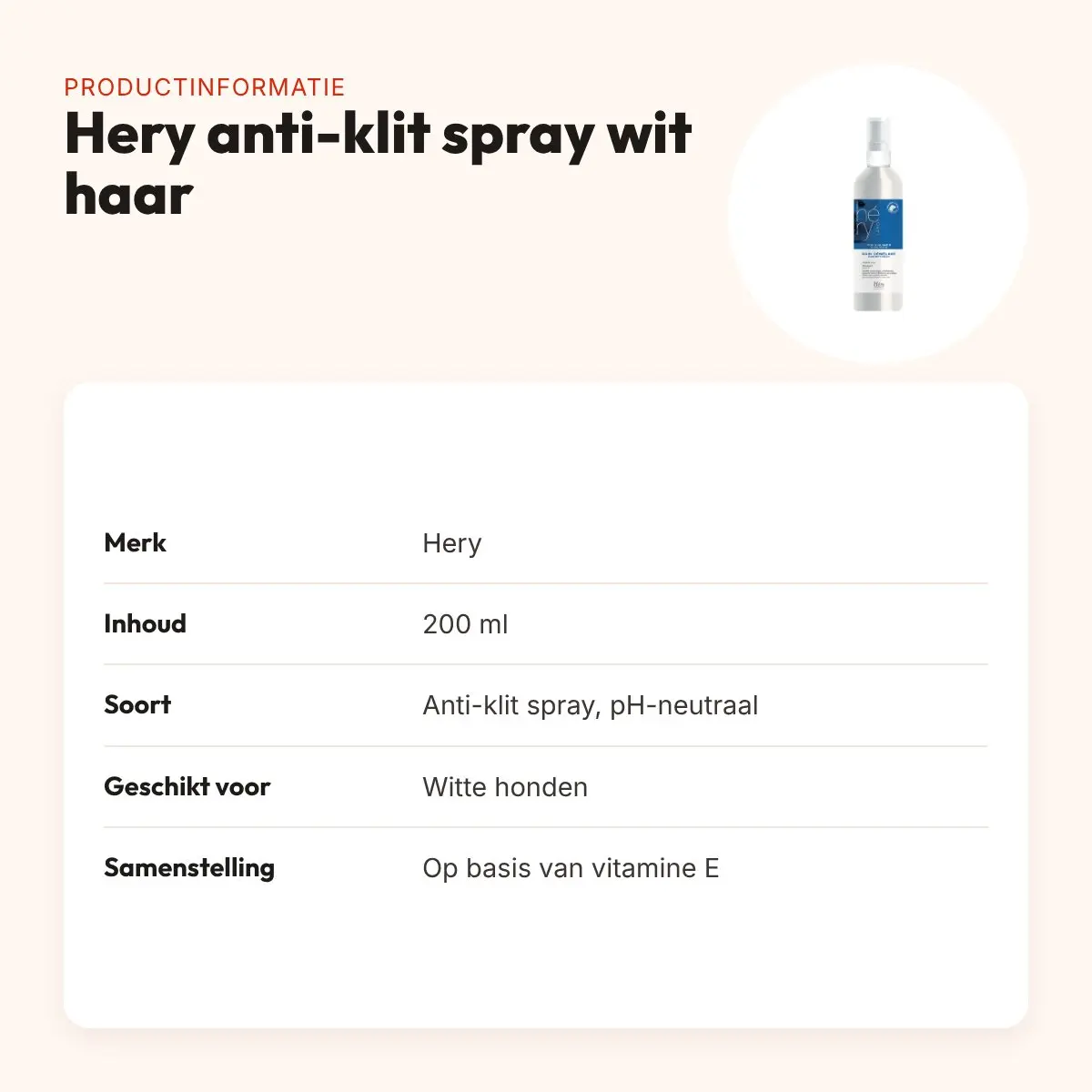 Hery anti-klit spray wit haar 200 ml – pH-neutraal, met vitamine E – productinformatie