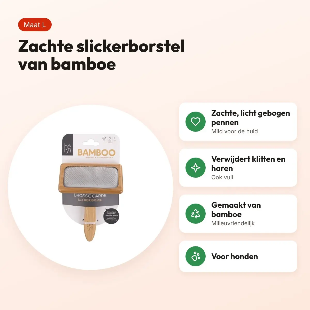 Hery Labo slickerborstel zacht bamboe L voor honden – voordelen