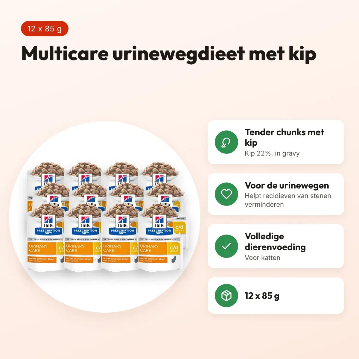 Hill's Prescription Diet c/d Multicare Feline kip 12 x 85 g – urinewegen – voordelen