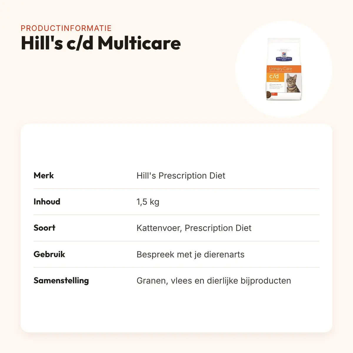 Hill's Prescription Diet kattenvoer c/d Multicare Reduced Calorie 1,5 kg – productinformatie