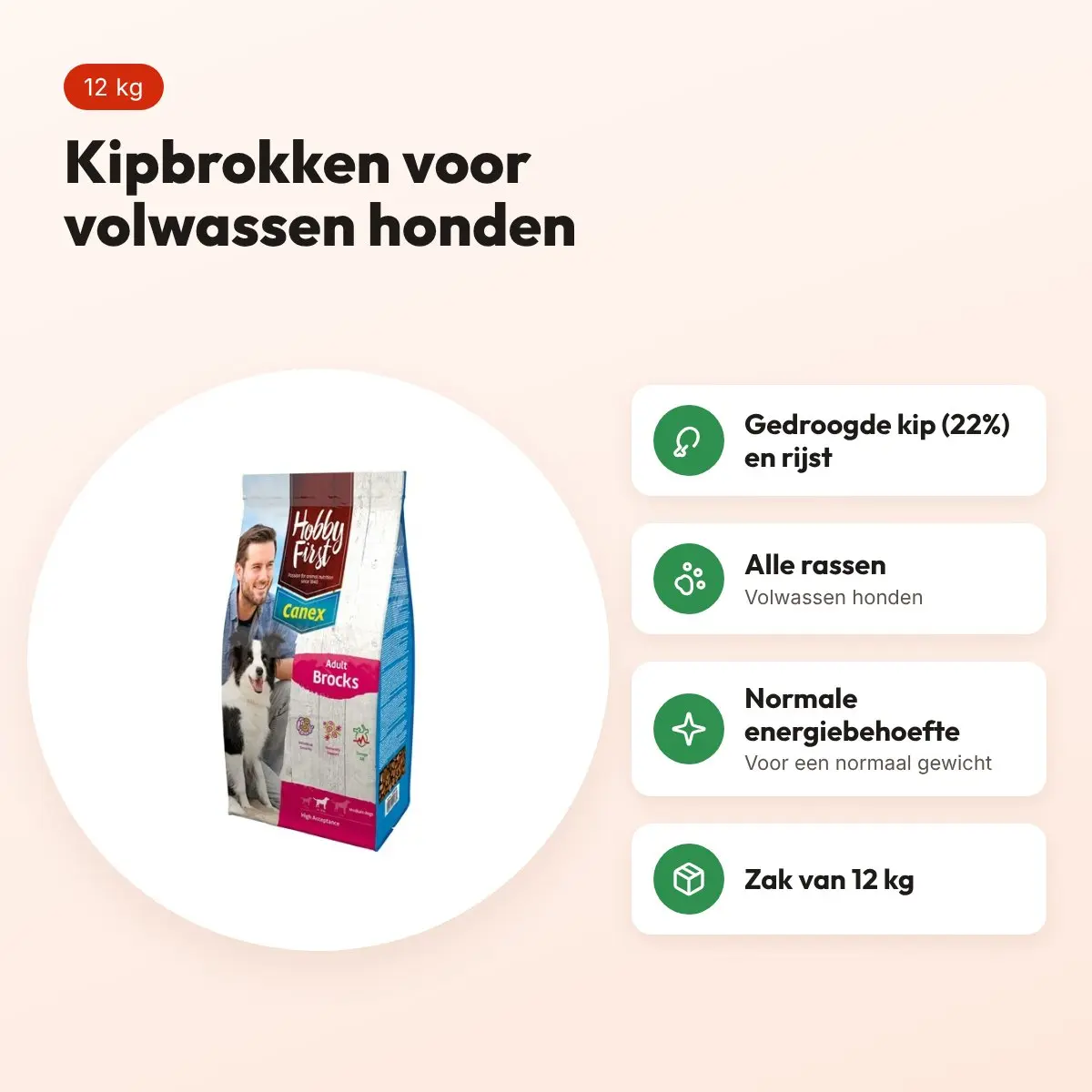 Hobbyfirst Canex hondenvoer Adult Brocks 12 kg – kip, alle rassen – voordelen