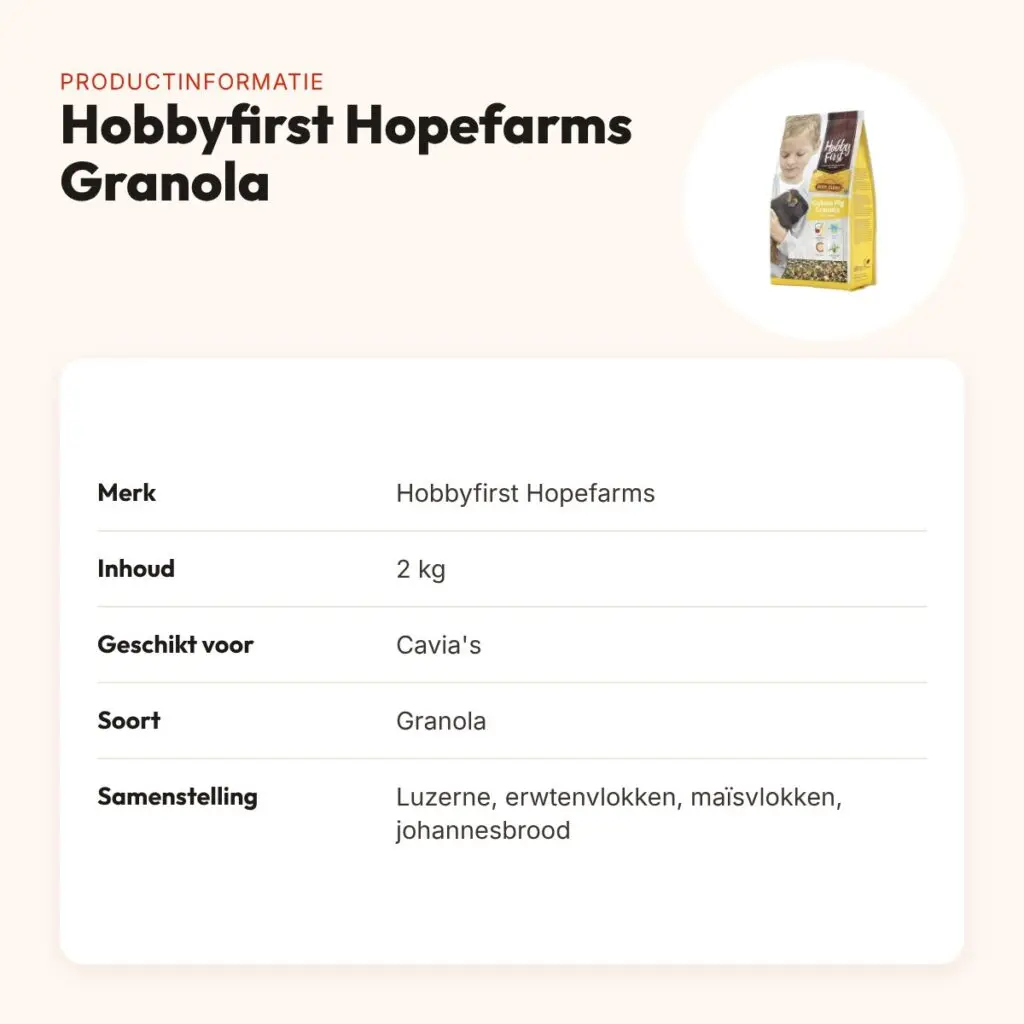 Hobbyfirst Hopefarms caviavoer Granola 2 kg – met groente en fruit – productinformatie