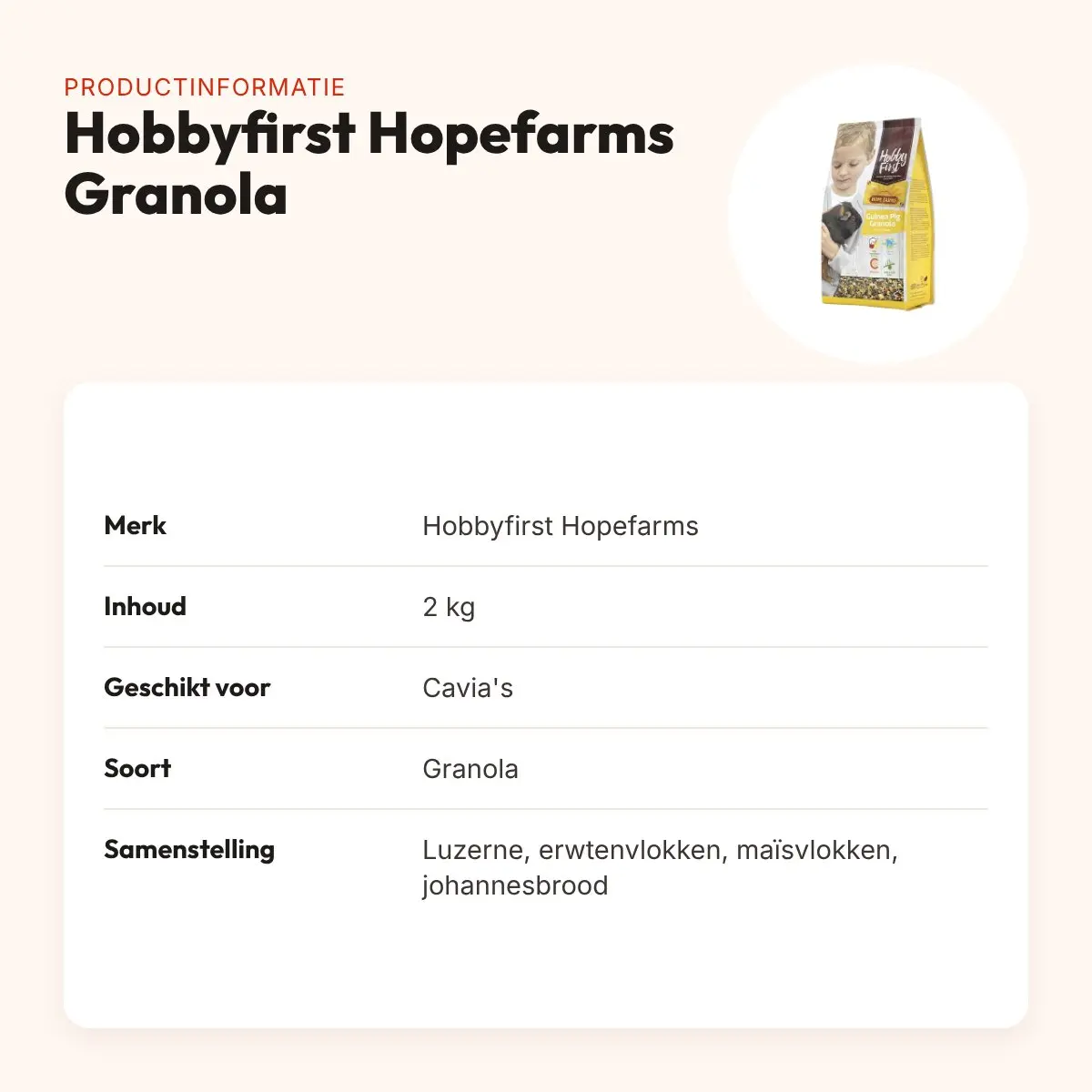 Hobbyfirst Hopefarms caviavoer Granola 2 kg – met groente en fruit – productinformatie