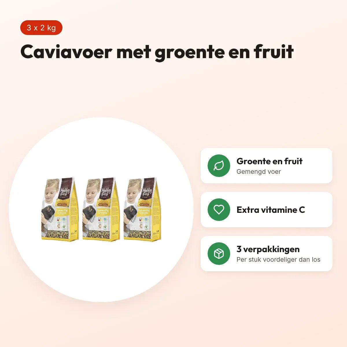Hobbyfirst Hopefarms Guinea Pig Granola caviavoer 2 kg – multipack 3 stuks – voordelen