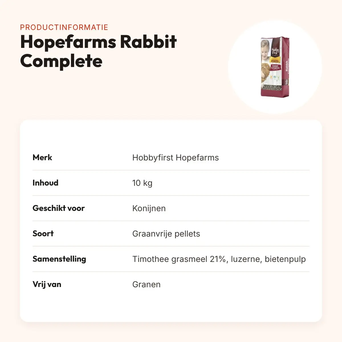 Hobbyfirst Hopefarms konijnenvoer Rabbit Complete 10 kg – graanvrij – productinformatie