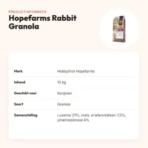 Hobbyfirst Hopefarms konijnenvoer Rabbit Granola 10 kg – groenten – productinformatie