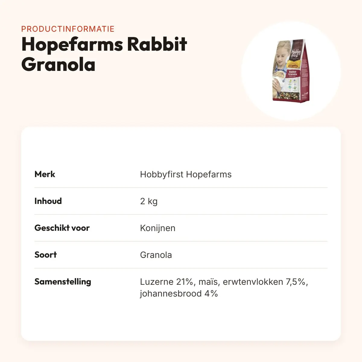 Hobbyfirst Hopefarms konijnenvoer Rabbit Granola 2 kg – groenten – productinformatie