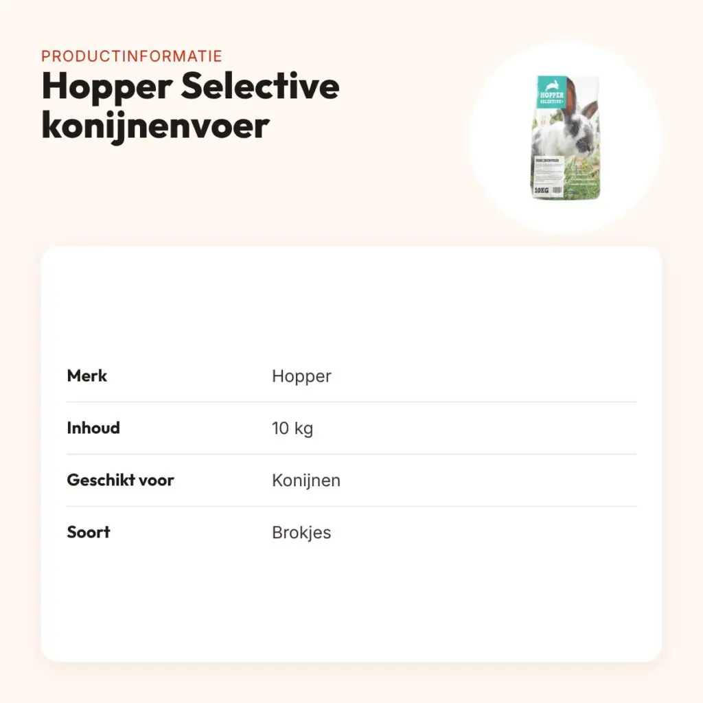 Hopper Selective konijnenvoer 10 kg – hoog vezelgehalte – productinformatie