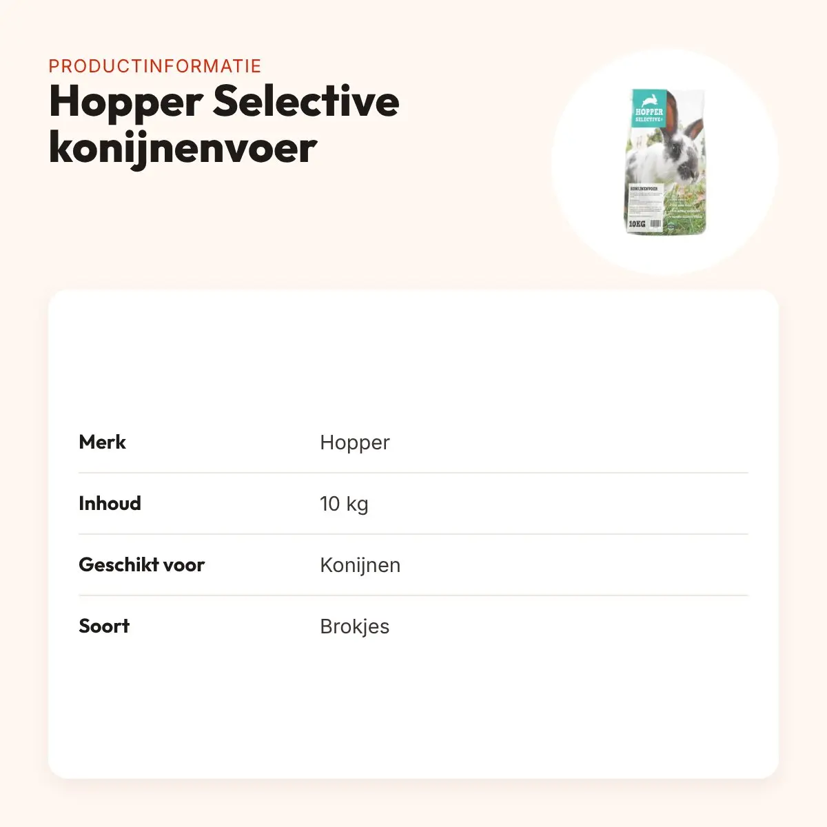 Hopper Selective konijnenvoer 10 kg – hoog vezelgehalte – productinformatie