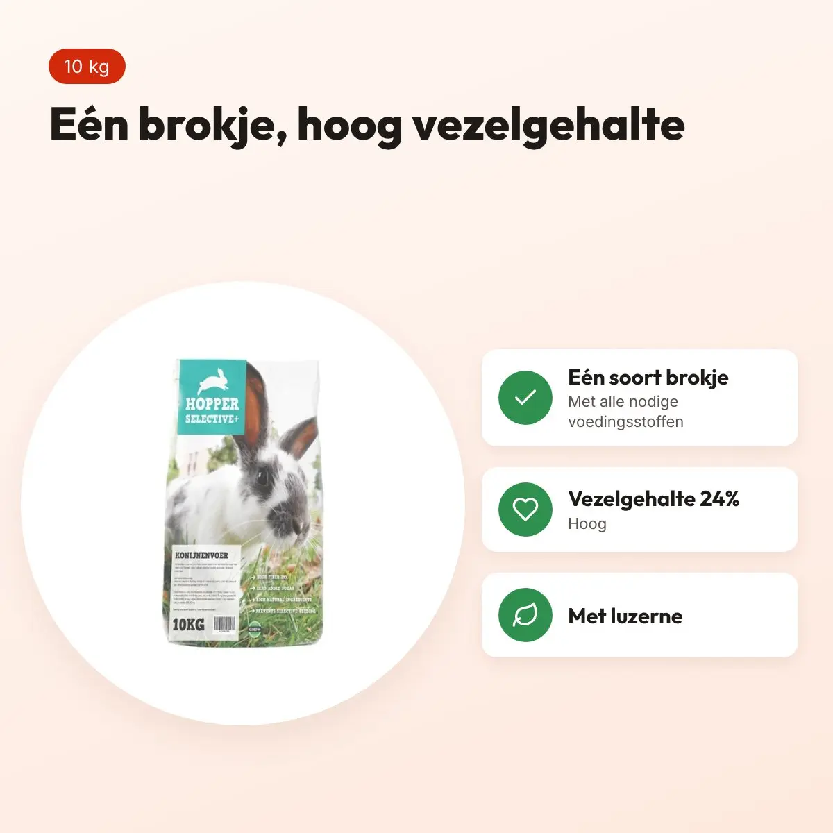 Hopper Selective konijnenvoer 10 kg – hoog vezelgehalte – voordelen