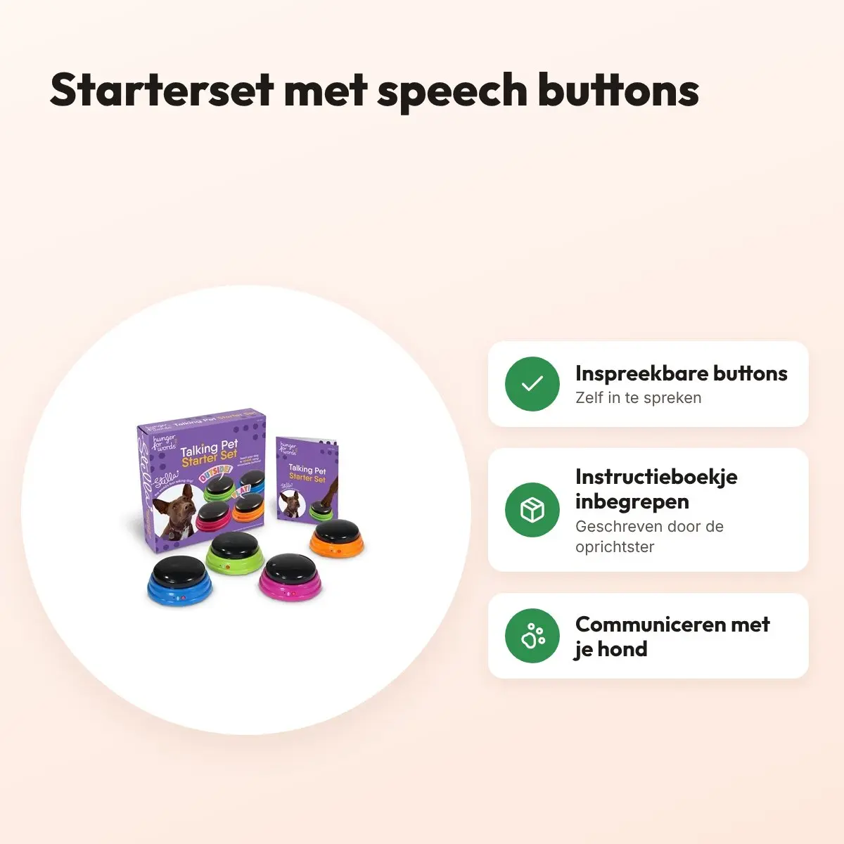 Hunger For Words Talking Pet Starter Set – zelf inspreekbare buttons – voordelen