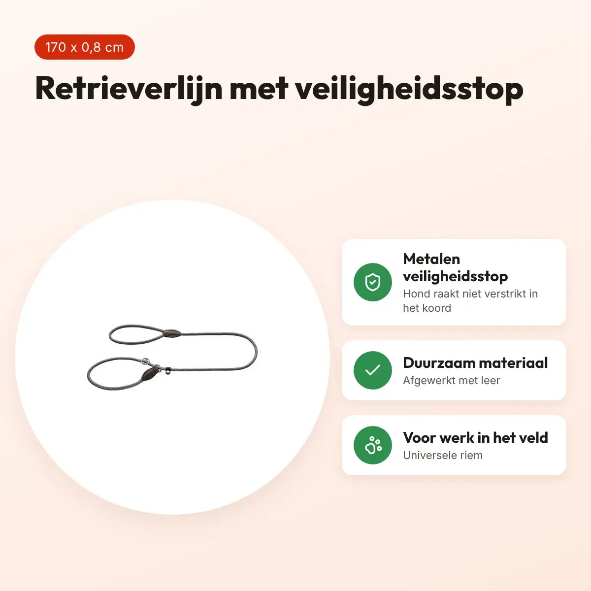 Hunter retrieverlijn Freestyle met stop grijs 170 x 0,8 cm – voordelen