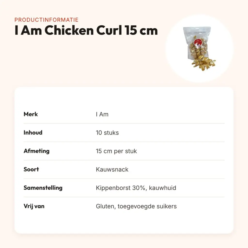 I Am Chicken Curl kauwsnack 15 cm – runderhuid met kippenborst, 10 stuks – productinformatie