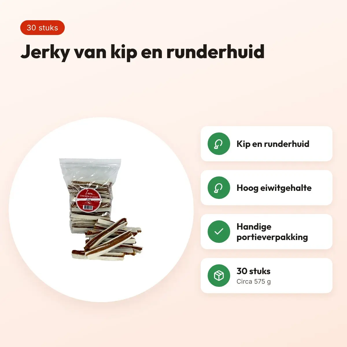I Am Chicken D'Light Jerky hondensnack 30 stuks – kip en runderhuid – voordelen